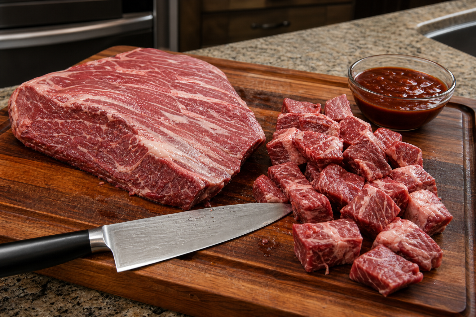 Preparing the brisket point: trimming and cubing