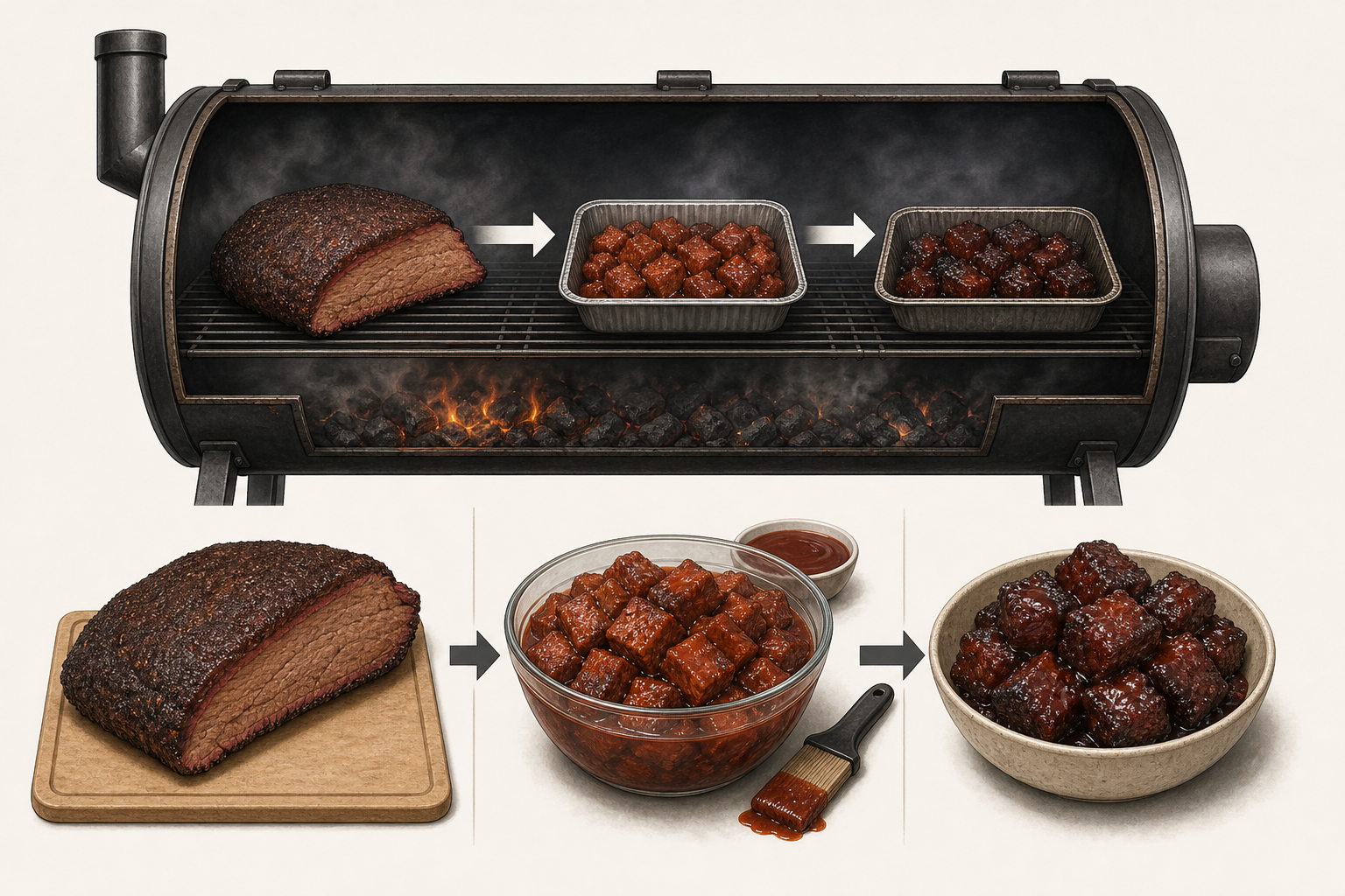 Workflow from brisket point to finished burnt ends